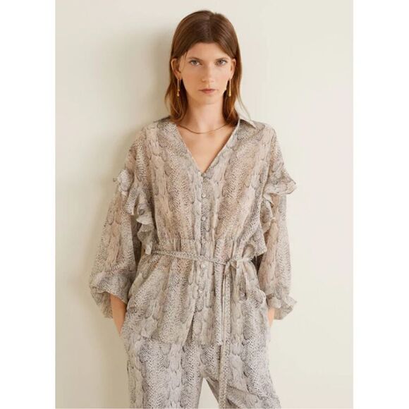 Animal Print Shirt Blouse Mango Frills Balloon, S new with tags - Picture 8 of 9